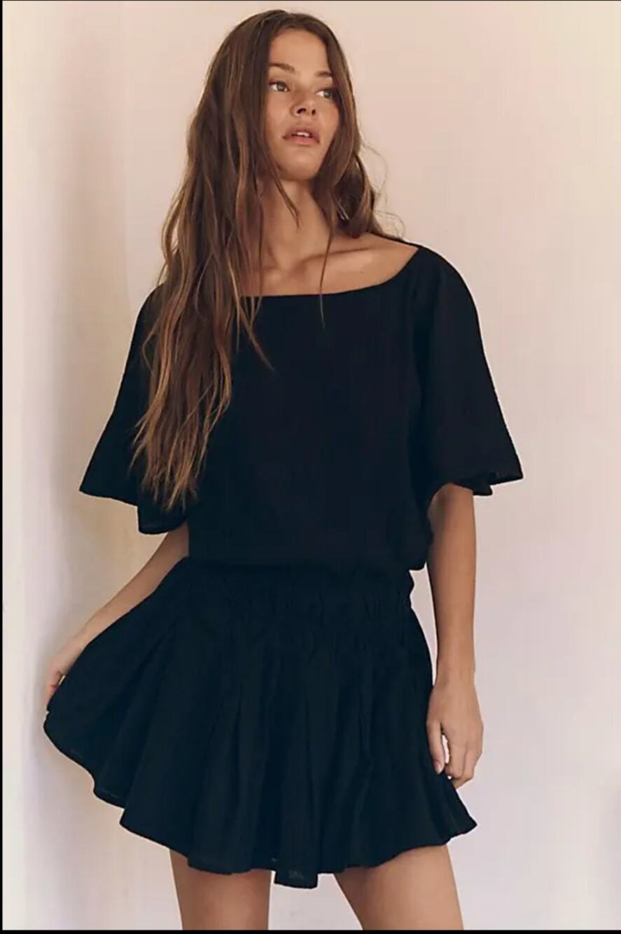 Free People Free-est Sutton Black Cotton Mini Dress NWT XS